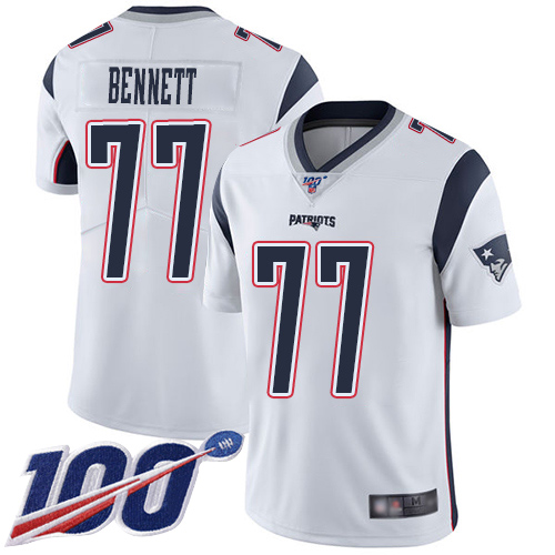 New England Patriots Football #77 100th Season Limited White Men Michael Bennett Road NFL Jersey->new england patriots->NFL Jersey